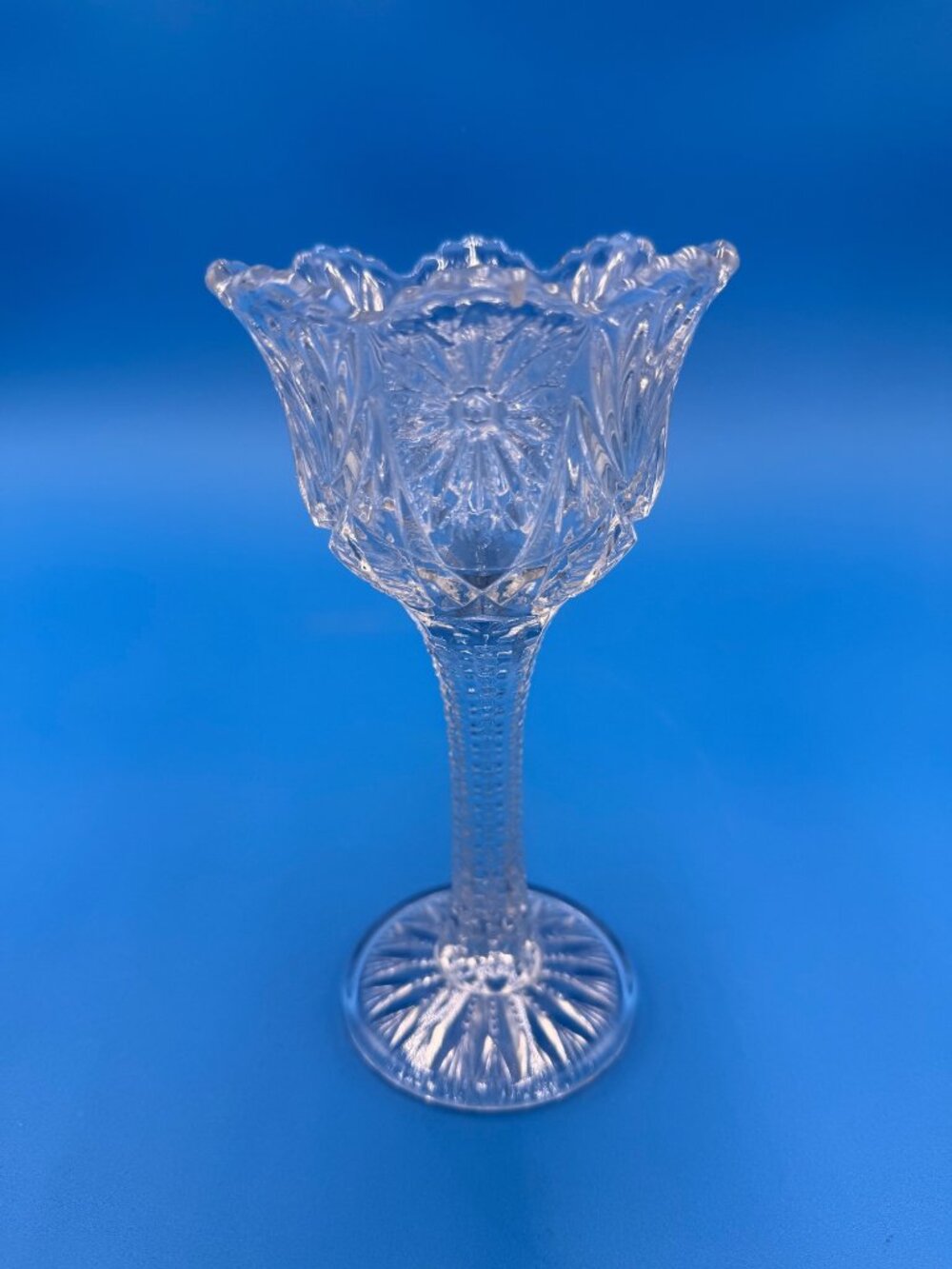 Vintage Clear Pressed Glass Goblet Vase Votive Floral Footed Starburst